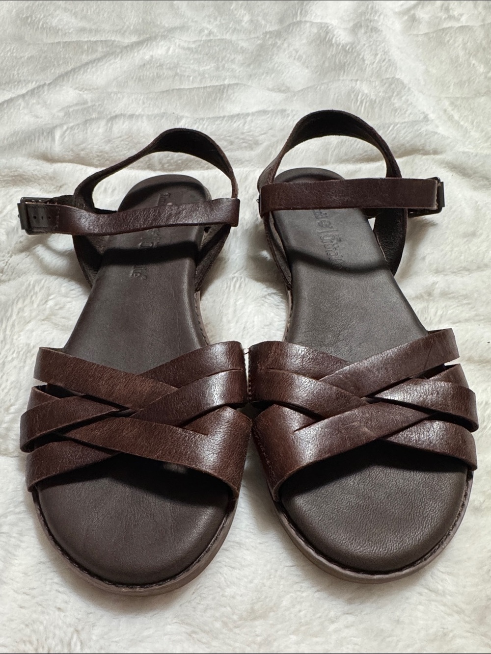 Timberland Dark Brown Woven Leather Strap Ankle Sandals